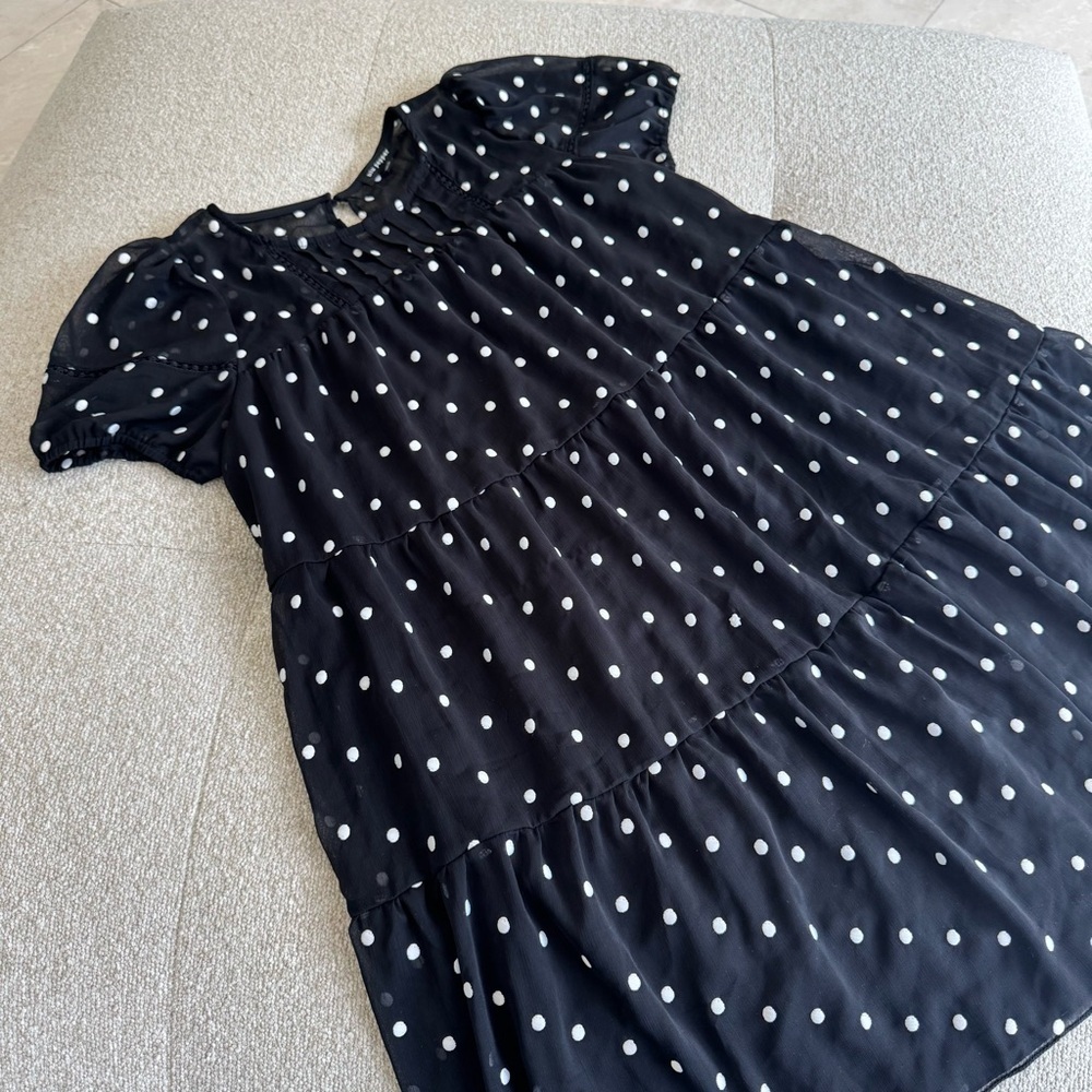 Blu Pepper Black Polka Dot Tiered Babydoll Dress – Size Small - Picture 2 of 7